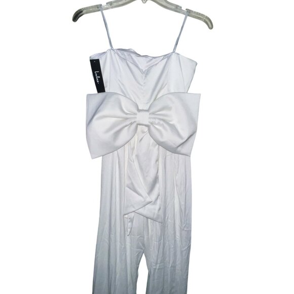 Lulus Beloved Bliss Ivory Strapless Slim Leg Bow Jumpsuit Sz Medium Womens White - Picture 15 of 15